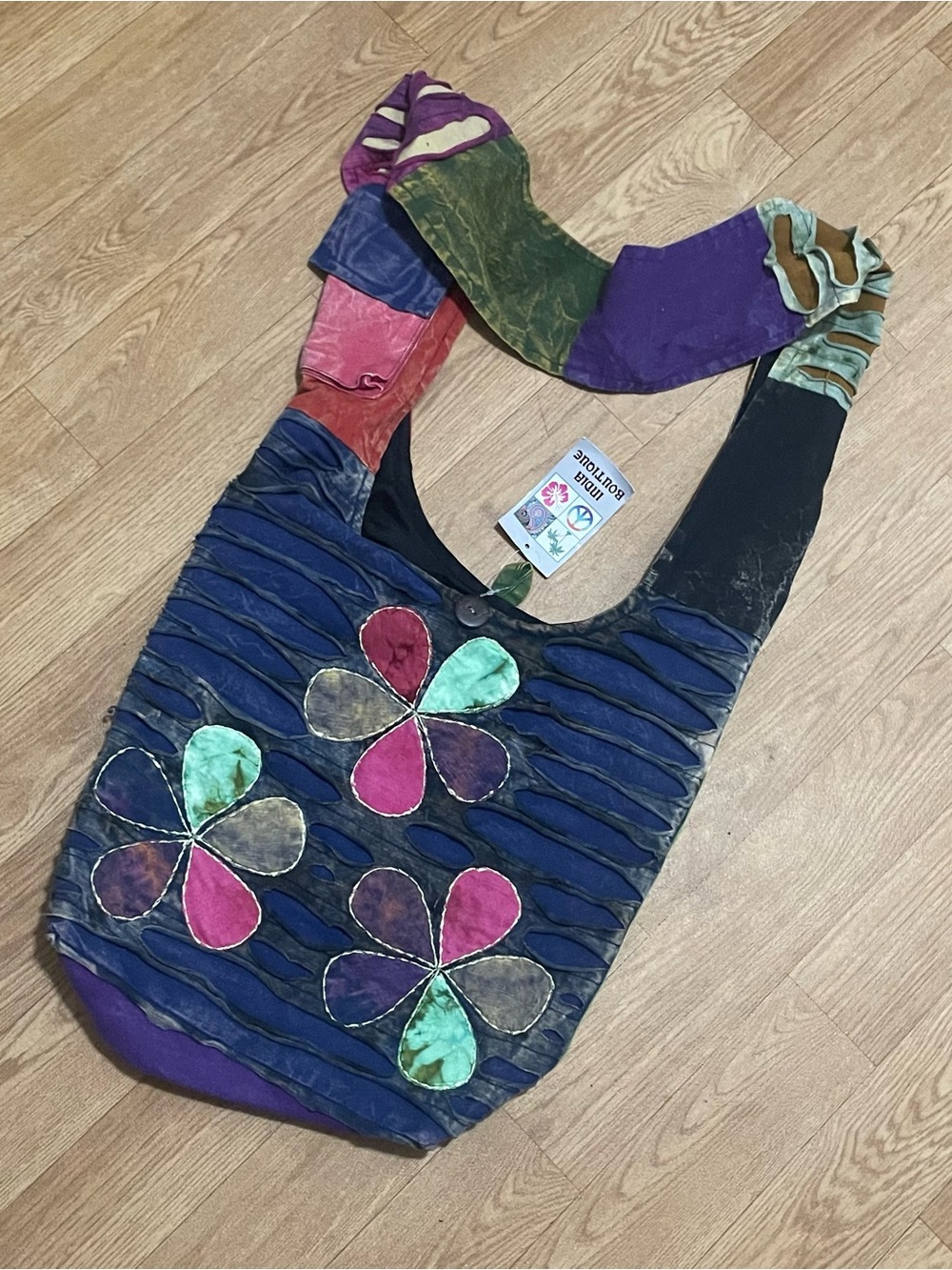 Deadstock India Boutique Multicolor Shoulder Bag, Lined, Patchwork, Buttons